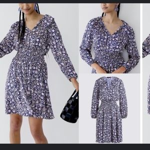 J Crew Smocked Floral Satin Dress